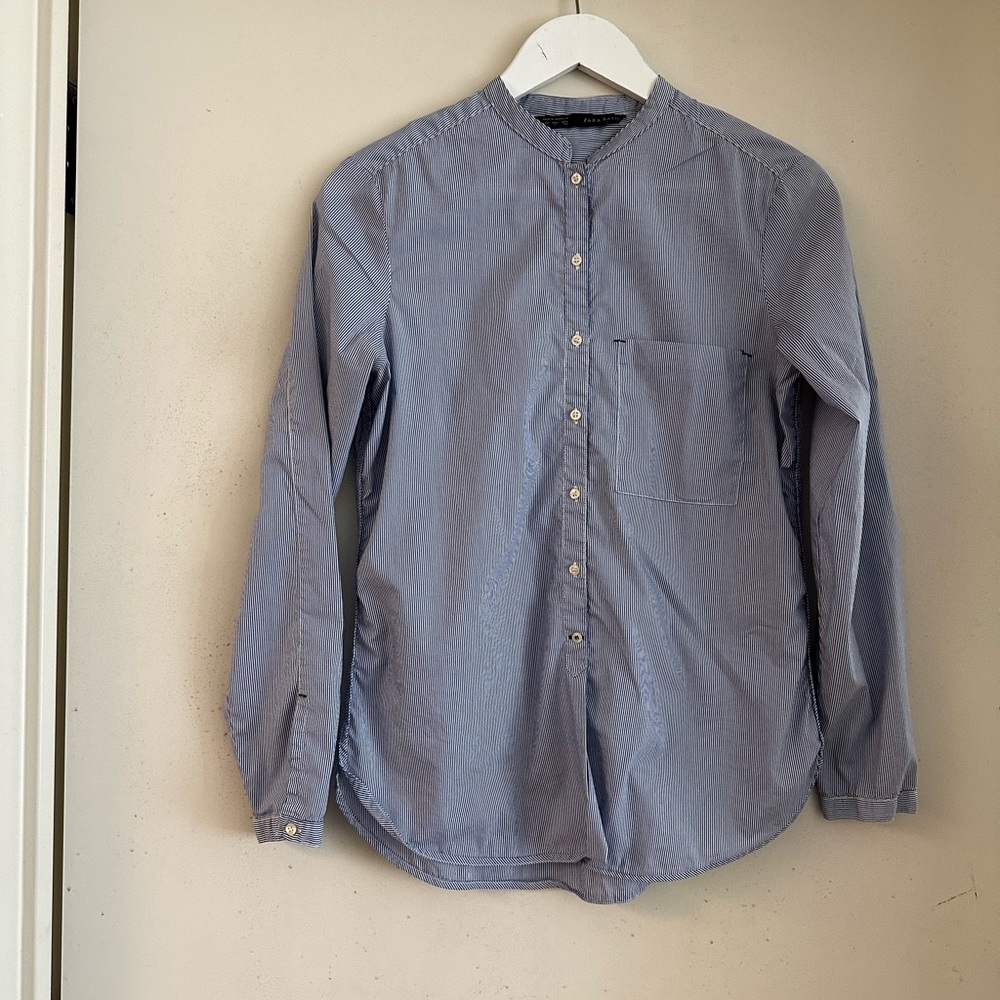 Zara Basic Blue & White Striped Button Down Shirt - image 1